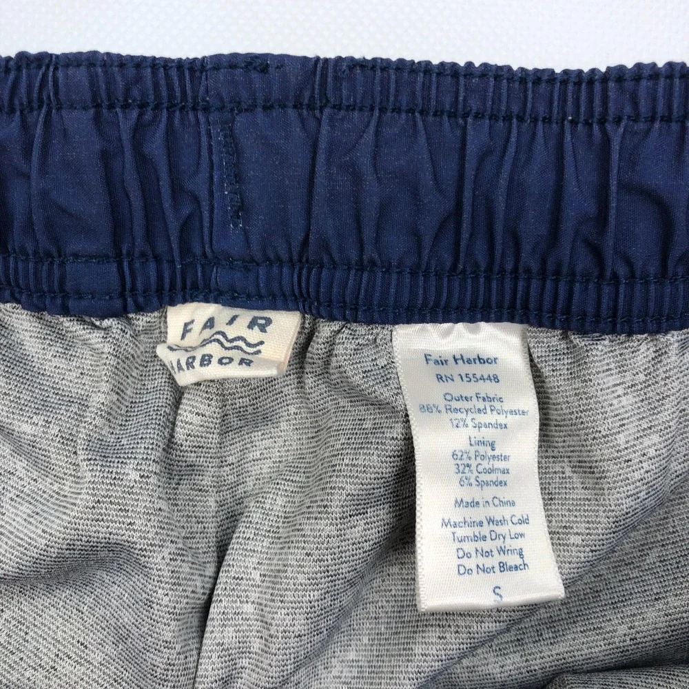 Fair Harbor Mens Navy Red Geometric Recycled Swim Shorts Trunks Size Small